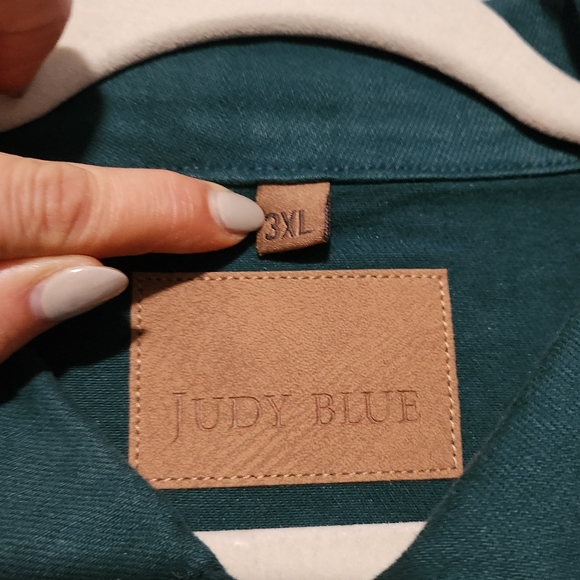 JUDY BLUE Cropped Denim Jacket Plus 3XL Teal Raw Hem Stretch JB7864 NEW - Picture 4 of 15